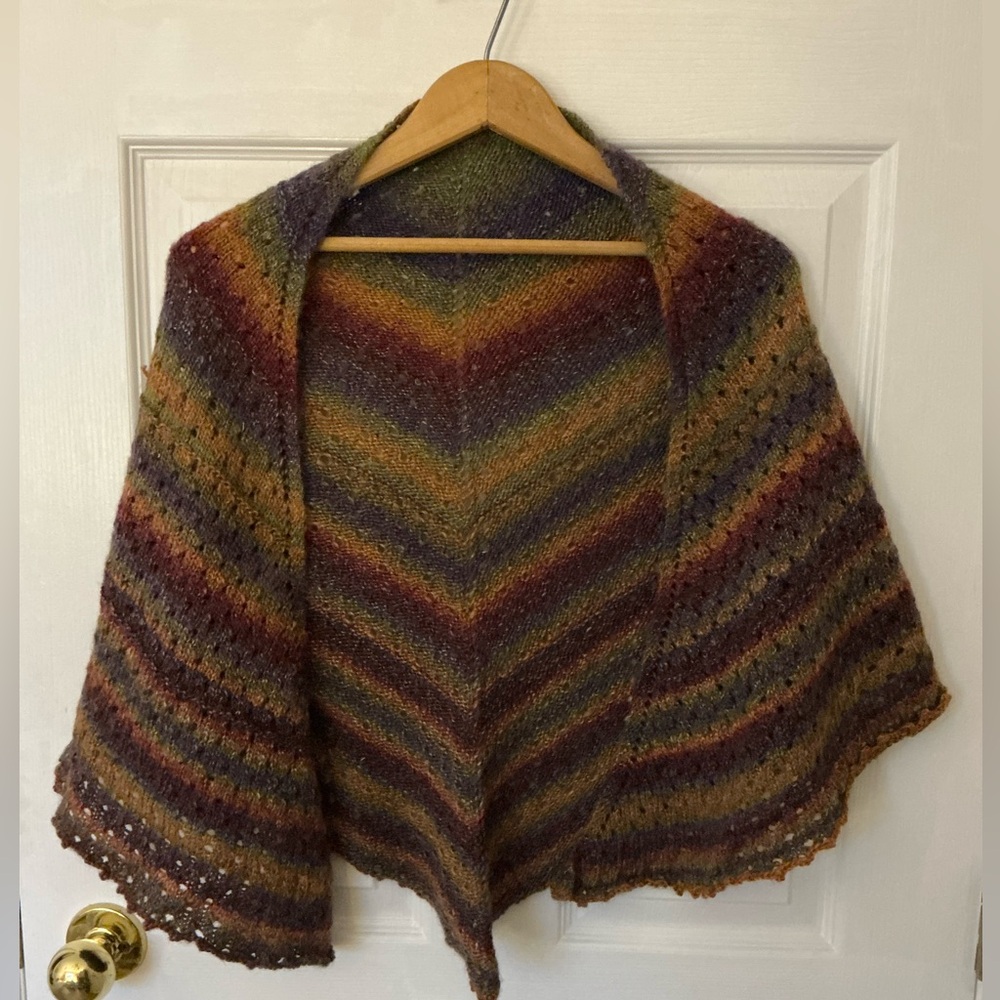 Vintage Handmade Lace Knit Shawl, Multi Color